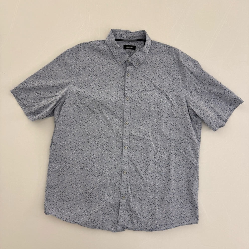 Blue Confetti Square Print Alfani SS XL Men’s Button Shirt Short Sleeve